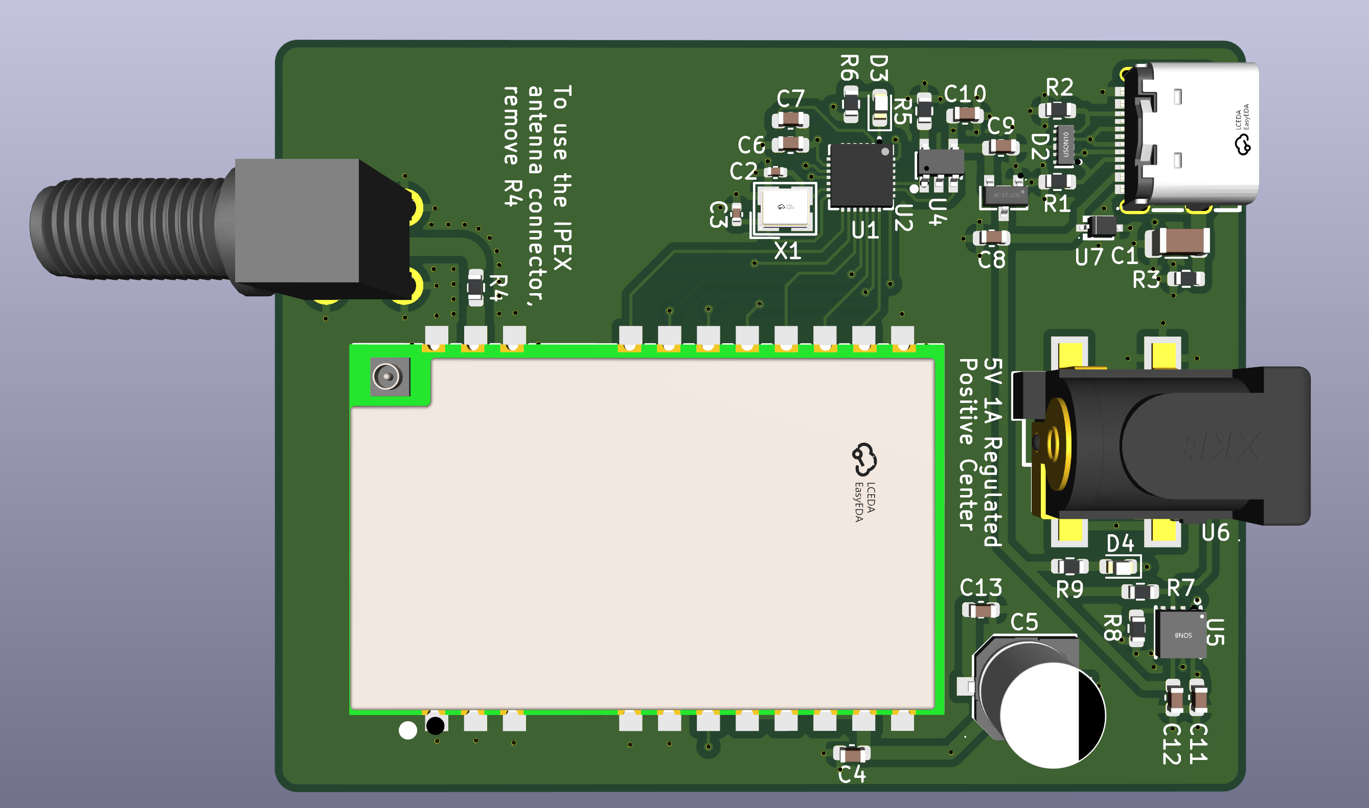 USB CH341 E22P adapter board, 3D render